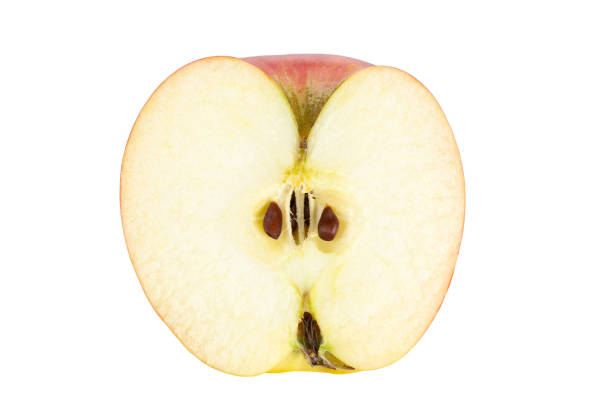 Half fresh red apple isolated on white background. File contains clipping path. Full depth of field.