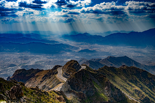 panoramic view  of the mountain Road from Al Hada, Taif , Saudi Arabia