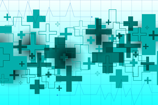 Modern medical abstract background with cross shape, pulse