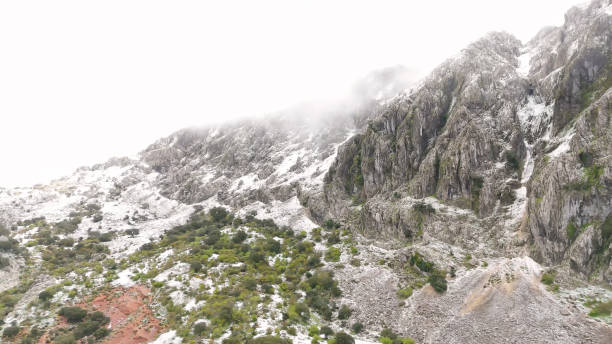 istock Air view from snowy mountain drone 2127270528