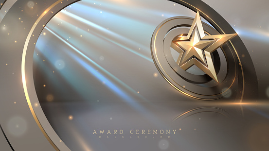 Elegant Gold Star Trophy on a Metallic Background, A Luxury Award Ceremony Backdrop.