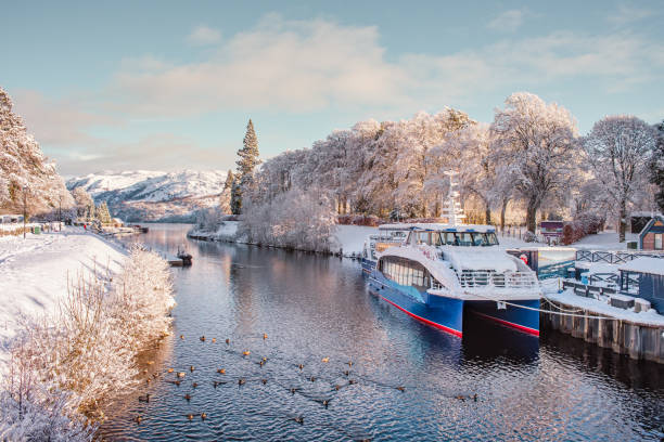 Fort Augustus with snow-covered surroundings, Scottish Highlands