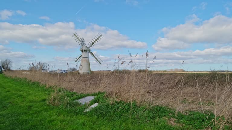 Disused drainage mill in the Norfolk countryside
