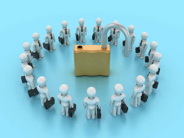 istock 3D Padlock with Cartoon Business Teamwork 2127459527