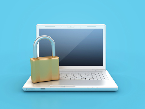 3D Padlock with Computer Laptop - Colored Background - 3D Rendering