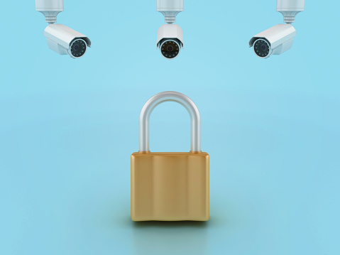 Padlock Camera 3d Padlock With Security Cameras Stock Photo - Download Image Now ...