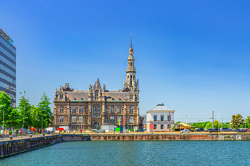 Loodswezen Pilotage Building, Maison Mason house and Bonaparte Dock in Antwerp city historical centre, port area in Antwerpen old town, Flemish Region, Belgium