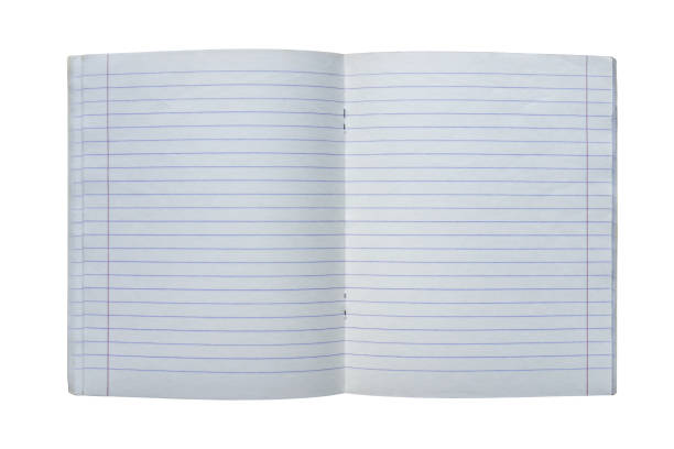 istock Open lined copybook with blank pages, perfect for customized content. Spread of blank lined notebook with red margins isolated on white. 2127505429