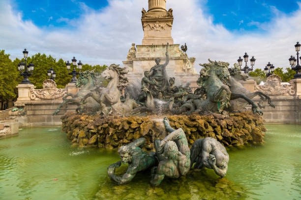 Fountain Monument aux Girondins in Bordeaux, France in a beautiful summer day
