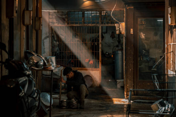 Gaziantep, Turkey-March,30: Historical Coppersmith Bazaar at Gaziantep city, Crafting copper goods by artisans in the bazaar