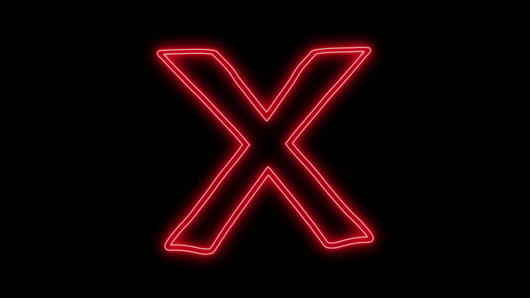 Animated Hand Drawn Red Color Neon Light  X Sign.