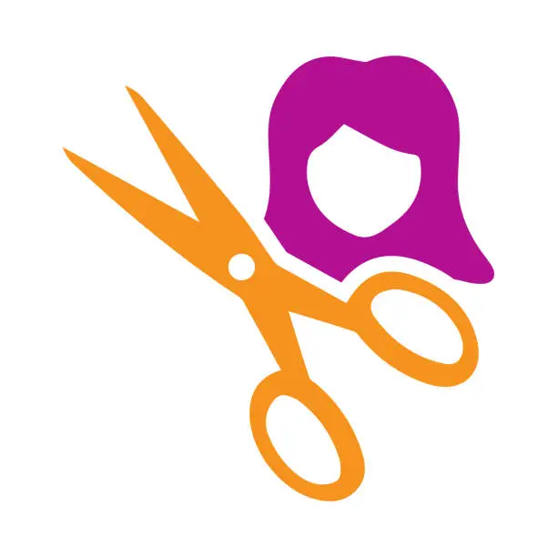 Vector illustration of Hair, head, Scissors, hair cutting, Hair icon