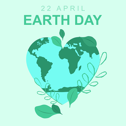 Heart shape earth and leaves around it. Earth Day concept.