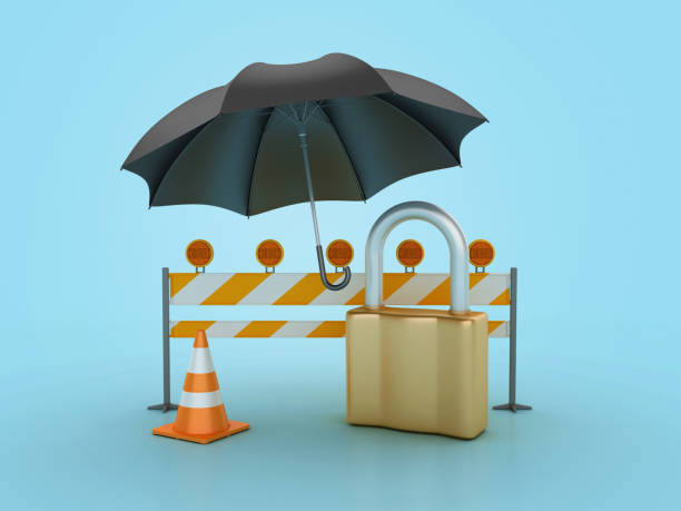 istock 3D Padlock with Umbrella and Barricade 2127594790