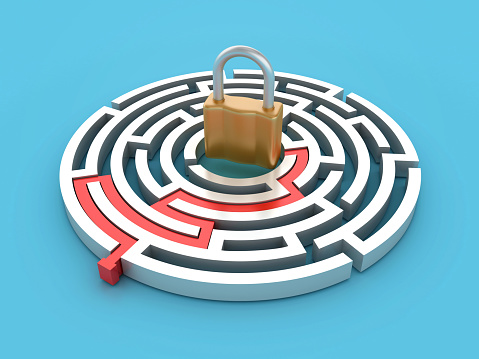 3D Padlock with Maze - Colored Background - 3D Rendering