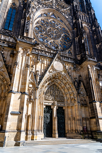 The intricate facade of Saint Vitus Cathedral, a testament to Gothic architecture