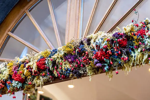 A richly textured floral garland marking the change of seasons