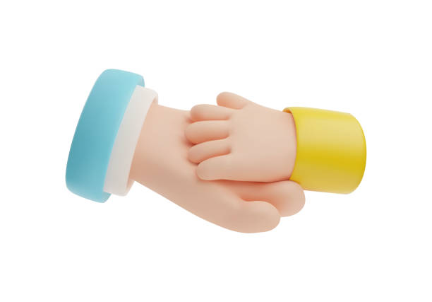 ilustracja wektorowa 3d dłoni osoby dorosłej i dziecka trzymających się razem - syn stock illustrations