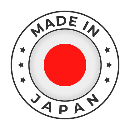 Made in Japan - Vector Graphics. Round Simple Label Badge Emblem with Flag of Japan and Text Made in Japan. Isolated on White Background
