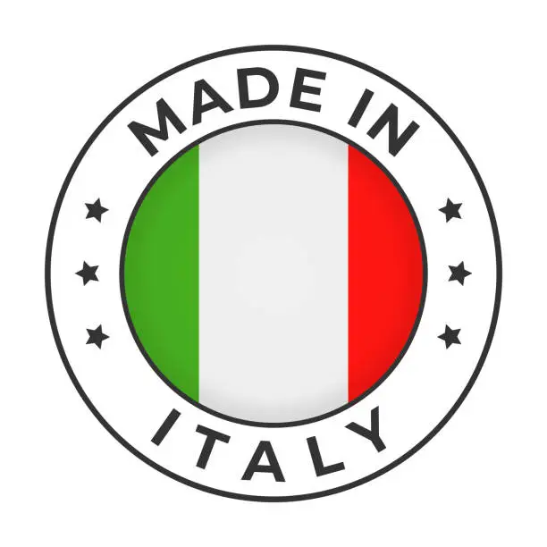 Vector illustration of Made in Italy - Vector Graphics. Round Simple Label Badge Emblem with Flag of Italy and Text Made in Italy. Isolated on White Background