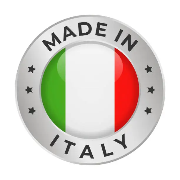 Vector illustration of Made in Italy - Vector Graphics. Round Silver Label Badge Emblem with Flag of Italy and Text Made in Italy. Isolated on White Background