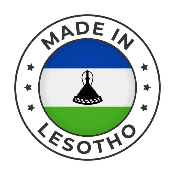 Vector illustration of Made in Lesotho - Vector Graphics. Round Simple Label Badge Emblem with Flag of Lesotho and Text Made in Lesotho. Isolated on White Background