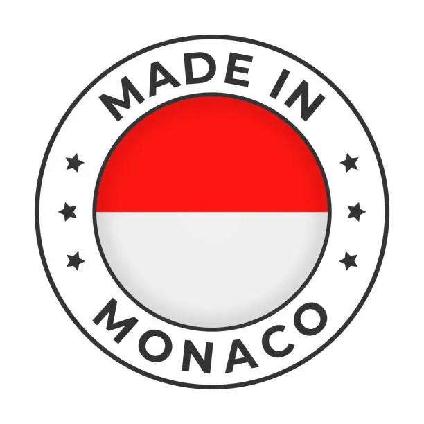 Vector illustration of Made in Monaco - Vector Graphics. Round Simple Label Badge Emblem with Flag of Monaco and Text Made in Monaco. Isolated on White Background