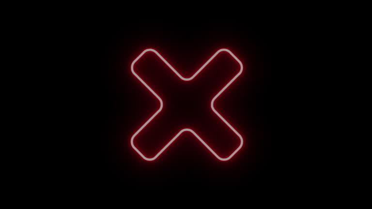 Animated Glowing Red Color Neon Light  X Sign