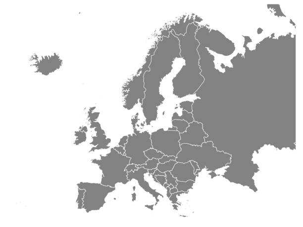 outline of the map of europe with regions - parcel tag stock illustrations