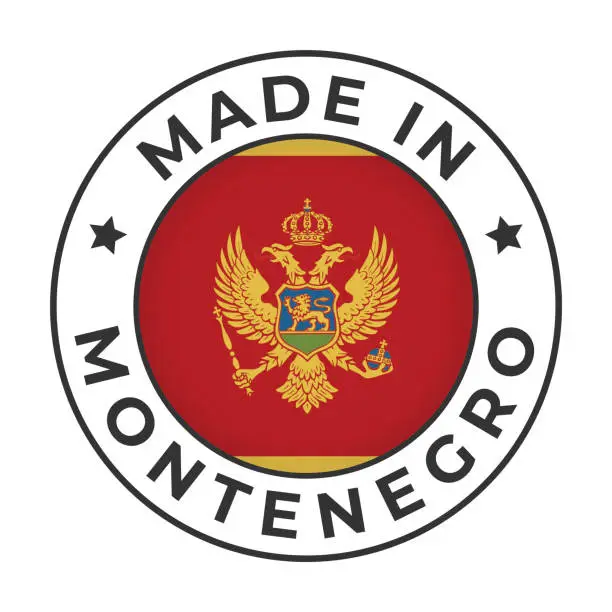 Vector illustration of Made in Montenegro - Vector Graphics. Round Simple Label Badge Emblem with Flag of Montenegro and Text Made in Montenegro. Isolated on White Background
