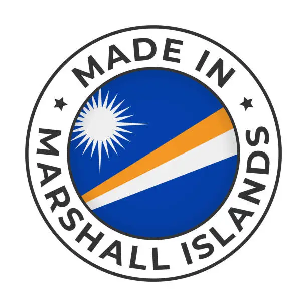 Vector illustration of Made in Marshall Islands - Vector Graphics. Round Simple Label Badge Emblem with Flag of Marshall Islands and Text Made in Marshall Islands. Isolated on White Background