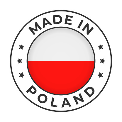 Made in Poland - Vector Graphics. Round Simple Label Badge Emblem with Flag of Poland and Text Made in Poland. Isolated on White Background
