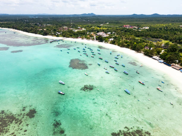 istock Belitung Kelayang beach and boats drone view 2127717930