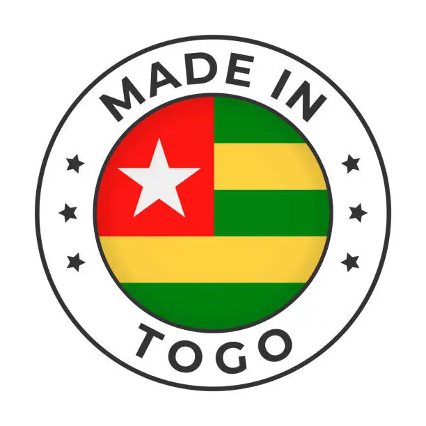 Vector illustration of Made in Togo - Vector Graphics. Round Simple Label Badge Emblem with Flag of Togo and Text Made in Togo. Isolated on White Background
