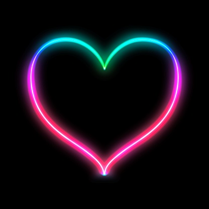 Neon light heart frame on dark background. Soft Gradient.