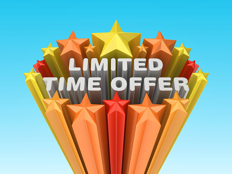 3D Stars with Limited Time Offer Phrase - Colored Background - 3D Rendering