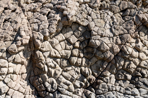 Cabo de Gata, Almeria - Spain - 01-23-2024: Elephant Skin-like Rock Formations in Cabo de Gata, Spain