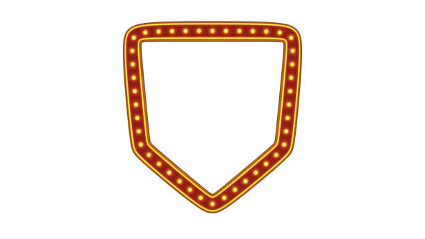 Red frame gold border light glow retro advertising sign on white background. 3d rendering