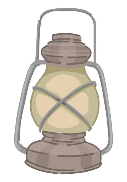 Vector illustration of Kerosene lantern doodle. Clipart of portable lamp, camp equipment. Cartoon vector illustration isolated on white.