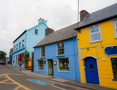 Blue and yellow colourful residential building in Irish countryside