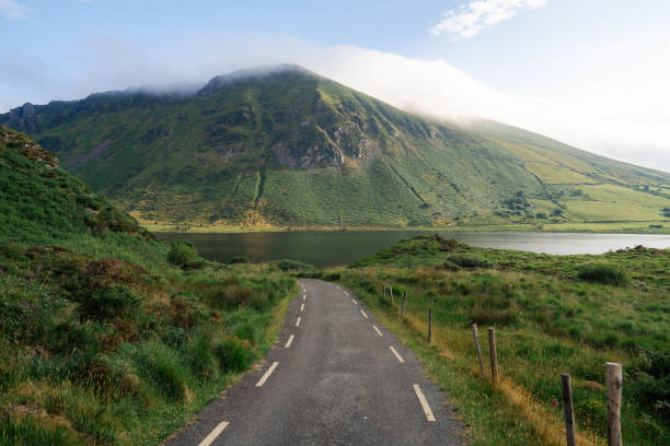 Scenic road through backcountry in summer Scenic view of road through backcountry in summer on Dingle peninsula in Ireland dingle peninsula stock pictures, royalty-free photos & images