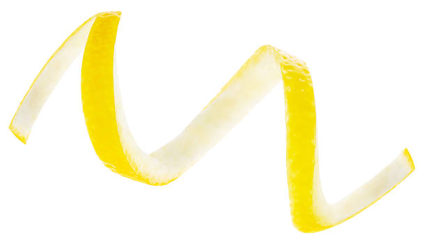 istock Fresh lemon twisted peel isolated on a white background. Lemon fruit zest. 2127984049