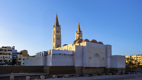 Luxor, Egypt, April 15, 2023: View of the Coptic orthodox St Mary Church in Luxor at sunset.
