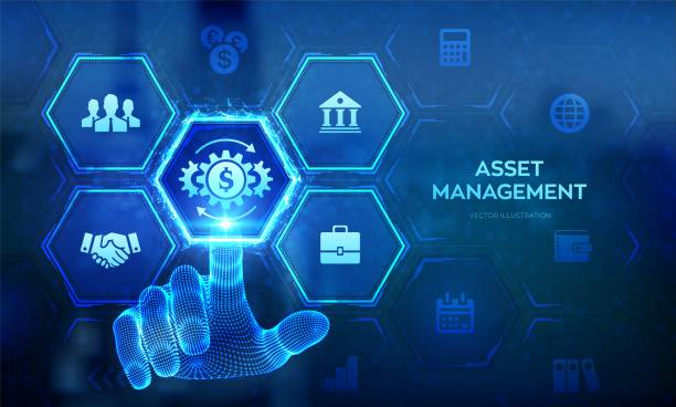 istock Asset management. Business investment banking payment technology concept on virutal screen. Wireframe hand touching digital interface. Vector illustration. 2127992082