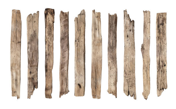 Collection old wooden planks isolated on white