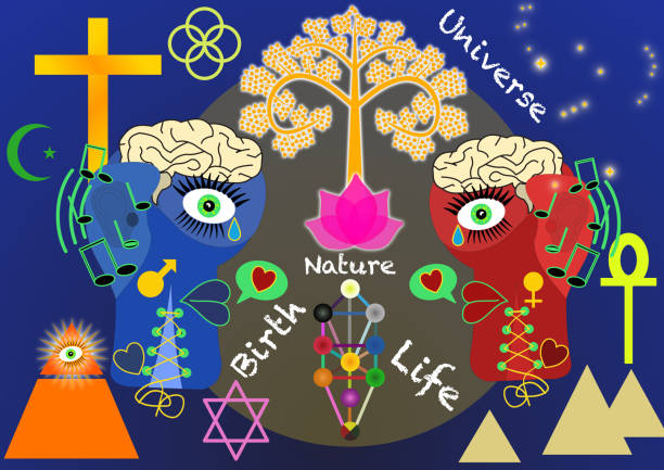 All life and religion concept All life and religion concept in abstract combination orion mythology stock illustrations