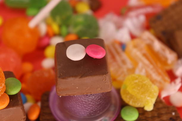 A focus Gems on the chocolate and a jelly cup