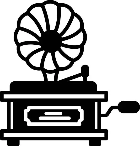 Vector illustration of gramophone glyph and line vector illustration