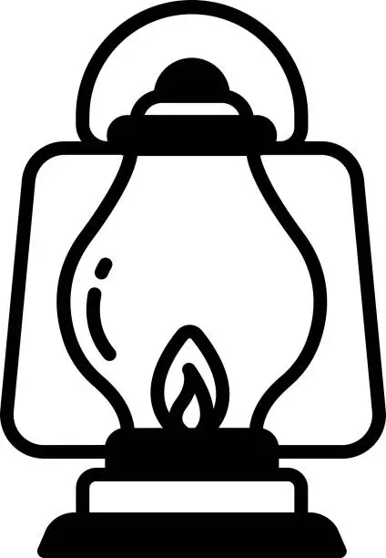 Vector illustration of vintage lantern glyph and line vector illustration