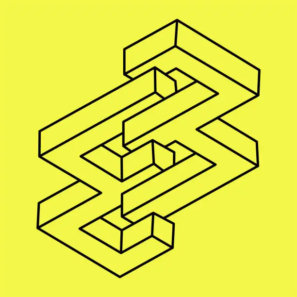 Vector illustration of Impossible shape. Web design elements. Optical illusion object. Line design. Optical art figures.